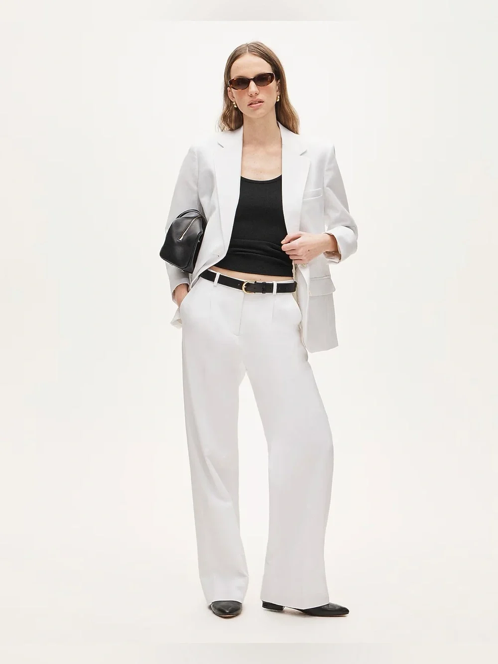 J.Crew Petite Essential wide-leg pant in Gramercy linen blend in white